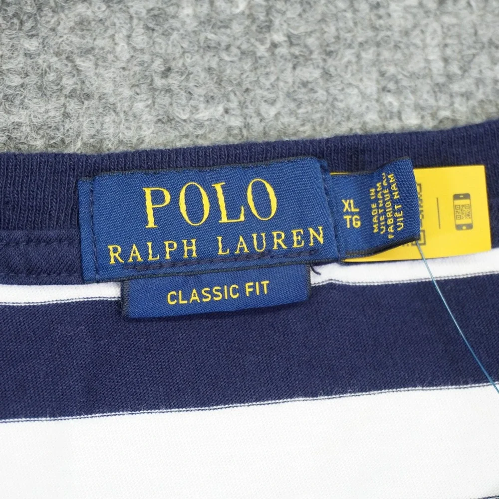 NEW Polo Ralph Lauren T-Shirt Mens XL Blue White Striped Pony Logo Classic Fit